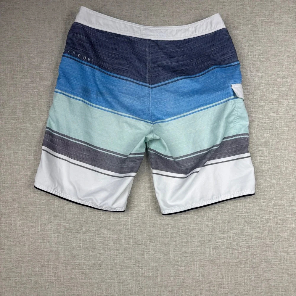 Rip Curl Surf Craft Mens Blue Striped Board Shorts Size 31 Swim Trunks Pocket